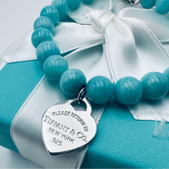 Return to Tiffany & Co 8mm Amazonite Bead Bracelet in Silver 7.5” with Packaging - Picture 4 of 14